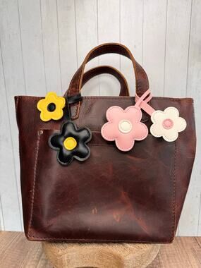 Flower Bag Charm Bundle Spring Purse Charms Set of 2 NEW Pink Yellow Black